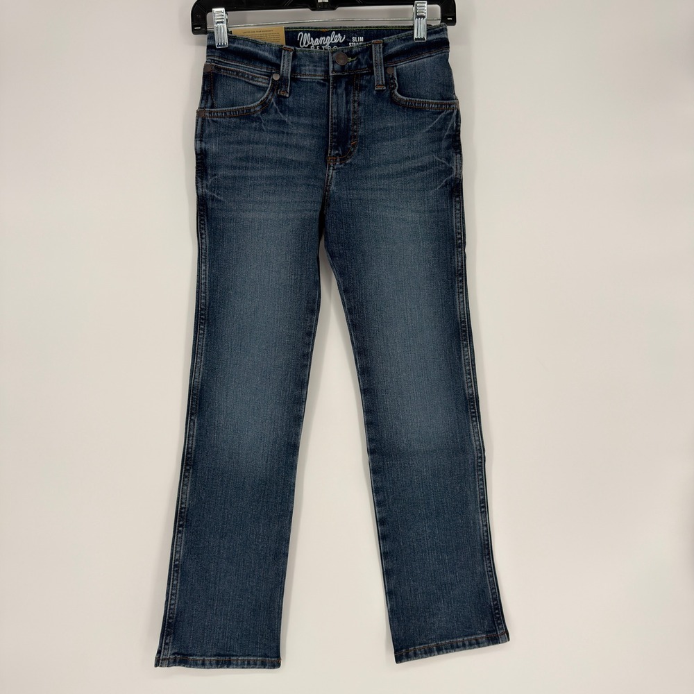 Wrangler Retro Boys Slim Straight Jeans Dark Wash Adjustable Waist 10 Regular